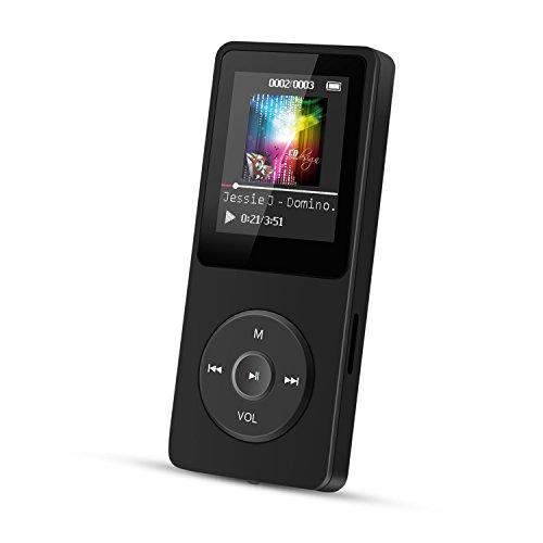 AGPTEK A02 Reproductor de MP3 8 GB Pantalla de 1,8" con Radio y grabadora de Voz, Súper duración de radiación 70 Horas, Negro