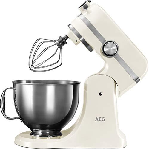 AEG KM4100 Robot de Cocina con Bol Batidora, Amasadora, Apta para Lavavajillas, Dos Boles ,10 Velocidades, Iluminación LED, Múltiples Varillas, 1000 W, 2.9L y 4.8L,Blanco