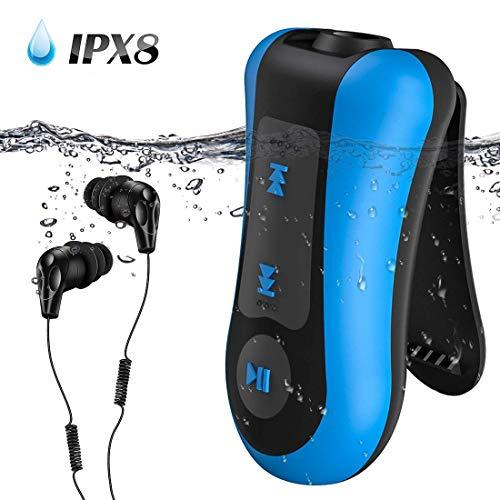AGPTEK Reproductor MP3 Acuatico 8GB, MP3 Waterproof IPx8 con Auriculares Impermeable para Nadar, Correr, Azul