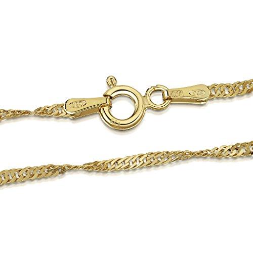 Amberta Joyería - Collar - Fina Plata De Ley 925-18K Chapado en Oro - Cadena de Singapur - 2 mm - 40 45 50 55 60 70 cm
