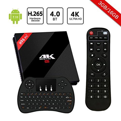H96 Pro Plus Smart TV Box Android 7.1 4K TV Box con 3GB+16GB Amlogic S912 Octa-core 64 Bits CPU Dual WiFi 2.4 GHz/5.0 GHz Bluetooth 4.1 H.265 y Mini Teclado Inalámbrico