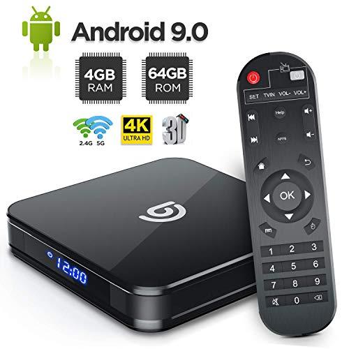 Android TV Box, BOMAKER Android 9.0 Smart TV Box 4GB RAM + 64GB ROM WiFi 2.4GHz / 5GHz, Admite 4K 3D USB 3.0 Ultra H.265 Bluetooth 4.0, Quad-Core 64-bit Arm Cortex-A53, Modelo A8, Negro