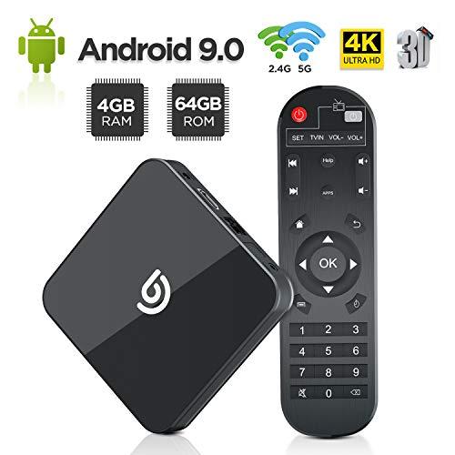 Android TV Box,?4GB RAM + 64GB ROM?Smart TV Box Android 9.0, Dual WiFi 2.4GHz / 5GHz, Admite 4K 3D, USB 3.0, Ultra H.265, Bluetooth 4.0, Quad-Core 64-bit Arm Cortex-A53, Modelo A8, Negro