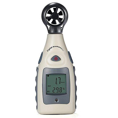 Grandbeing Anemómetro Medidor de Velocidad Viento Portátil, Medición de Velocidad & Temperatura de Viento con Batería 9V y Pantalla LCD