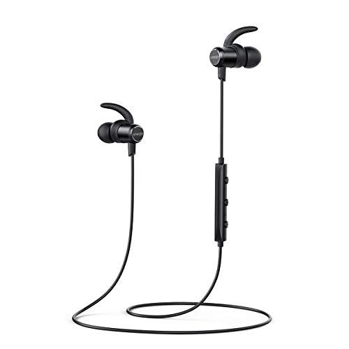 Anker SoundBuds Slim, Auriculares Bluetooth 4.1 estéreo, magnético on funda delgada y ligera, resistente al agua deporte auriculares con micrófono, color negro