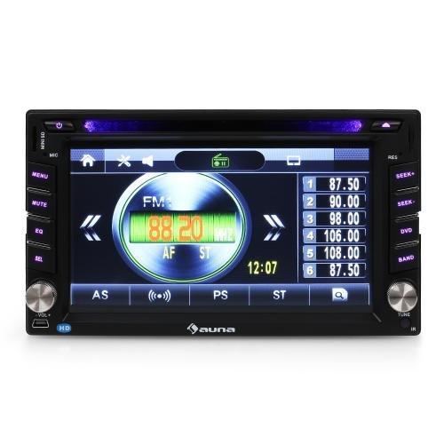auna MVD-480 autorradio con pantalla táctil TFT de 6,2" (DVD, Bluetooh, USB, microSD frontal, reproductor multimedia, MP3, MP4, RDS, FM, AM, memoria para emisoras, micrófono)
