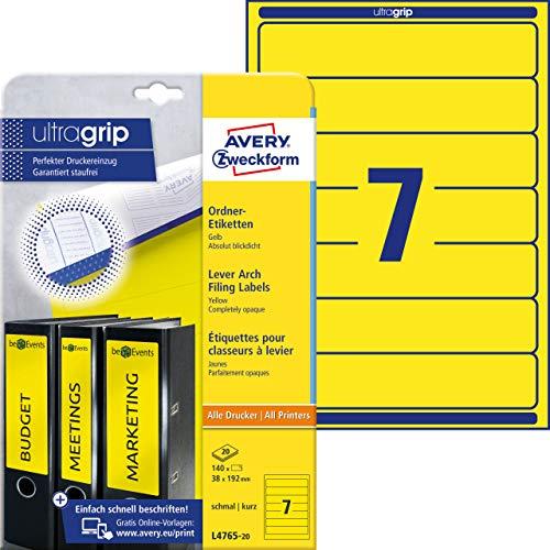 Avery Border Binder Labels, Yellow 192 x 38mm (20) - Etiquetas de impresora (Yellow 192 x 38mm (20), 20 hojas, 192 x 38mm)