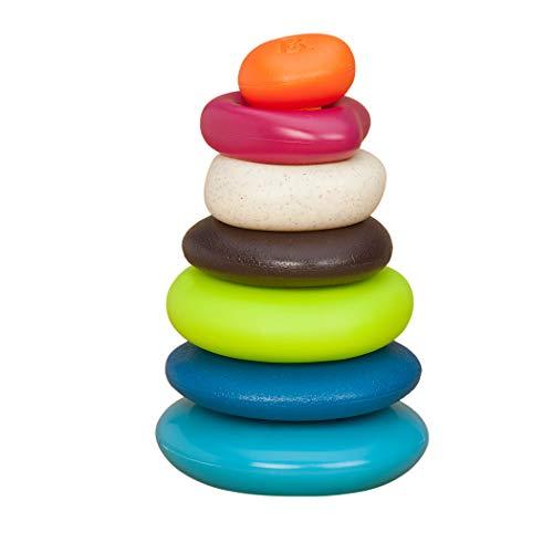 B. toys - Skipping Stones - Aros apilables texturizados - Clásico juego de aros apilables para bebés - Juguetes de desarrollo temprano