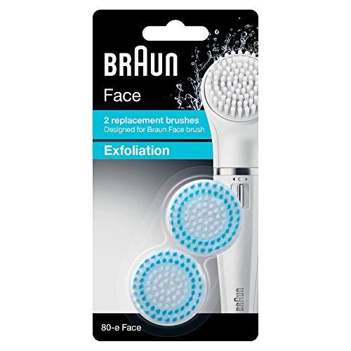 Braun 80-E Set de 2 Recambios para Cepillo Facial Exfoliante para depiladora Facial, Blanco/Azul