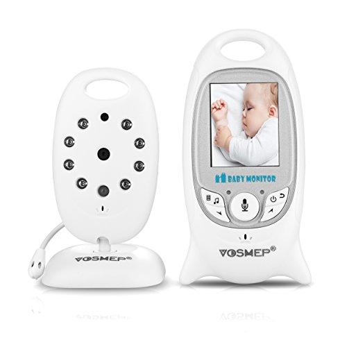 VOSMEP Baby Monitor Baby Phone Vigilabebés Supervisar el Cuidado 2.4G 2" LCD Función de Visión Nocturna con Clavijas Digital Inalámbrico Cables de Intercomunicación 2 Enchufe Cable de Carga Seguridad para Bebé, Color Blanco