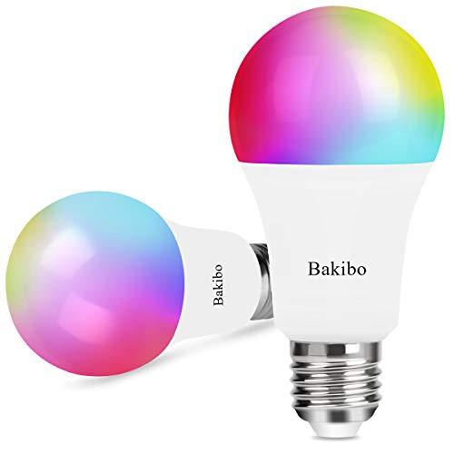 bakibo Bombilla LED Inteligente WiFi Regulable 9W 1000 Lm Lámpara, E27 Multicolor Bombilla Compatible con Alexa, Echo, Google Home e IFTTT, A19 90W Equivalente RGB Color Cambio Bombilla, 2 Pcs