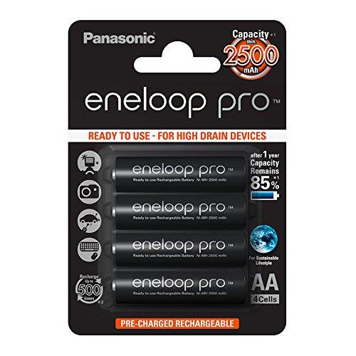 Panasonic Eneloop Pro BK-3HCDE/4BE - Pack 4 pilas recargables, AA, 2500 mAh