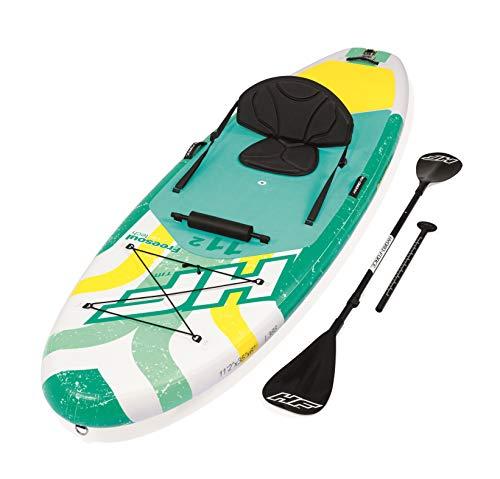 Bestway Freesoul Tech 65310 - Tabla inflable de paddle surf con remo de aluminio, blanco y verde (SUP kit con correa, bomba de hinchado con manómetro y bolsa de transporte)