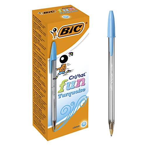 BIC Cristal Fun bolígrafos Punta Ancha (1,6 mm) - Turquesa, Caja de 20 unidades