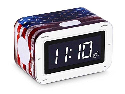 Bigben Interactive RR30USA Radio Despertador Infantil con Números Grandes Diseño USA, Rojo, 16x10x9 cm
