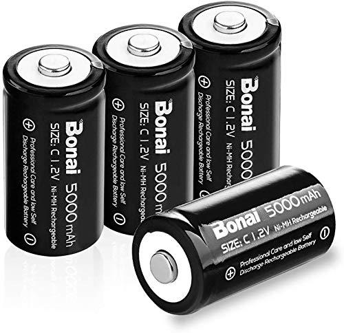 BONAI Ultra Pilas Recargables C 5000 mAh Baterías Recargables (Precargadas, 1.2V, 1200 Ciclos, Ni-MH) Paquete de 4
