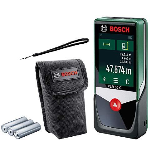 Bosch Medidor de distancias digital PLR 50 C, función de app, 3 pilas AAA, bolsa, alcance: 0,05 - 50 m