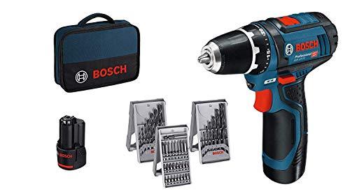 Bosch Professional GSR 12V-15 - Atornillador a batería (2 baterías x 2,0 Ah, 12V, set de 39 accesorios, en maletín de lona)