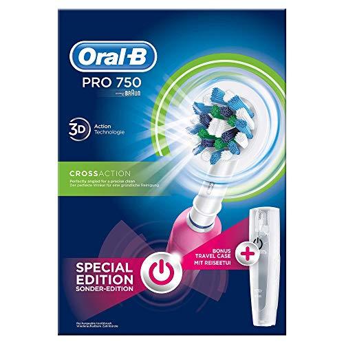 Oral-B PRO 750 CrossAction - Cepillo eléctrico recargable, pack regalo, Blanco/Rosa
