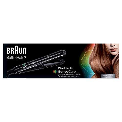 Braun Satin Hair 7 ST780 - Plancha de pelo profesional con tecnología SensoCare, placa de cerámica y definidor de rizos, color negro