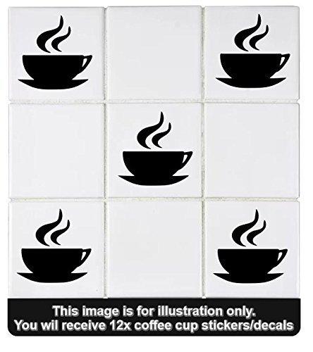 12 x Coffee Cup Tile Transfers To Fit 6 Inch Tiles Kitchen Wall Sign Decal Vinyl Sticker For Shop Office Home Cafe by CCG
