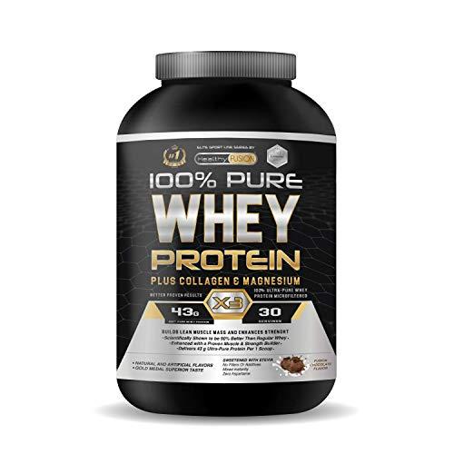 Whey Protein | 100% pura con colágeno + magnesio | Tonifica y aumenta la masa muscular | Protege músculos y ayuda a la recuperación de los tejidos fibrosos | 1000g de proteína pura | Sabor a chocolate