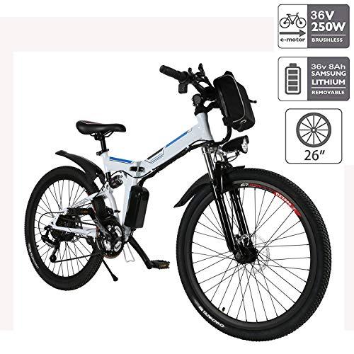 cooshional Bicicleta Eléctrica Plegable de Montaña con la Batería de Iones de Litio 36V Ruedas de 26 Pulgadas Color Blanco