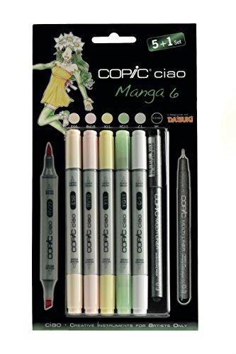 Copic Ciao - Juego de rotuladores (5 unidades, doble punta, incluye rotulador de punta fina 0,3 mm, para dibujar manga), tonos brillantes