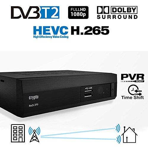 Crypto Redi 270P DVB-T2 HEVC H.265 Sintonizador Receptor y Grabador TDT Full HD 1080P con Dolby Reproductor Multimedia PVR
