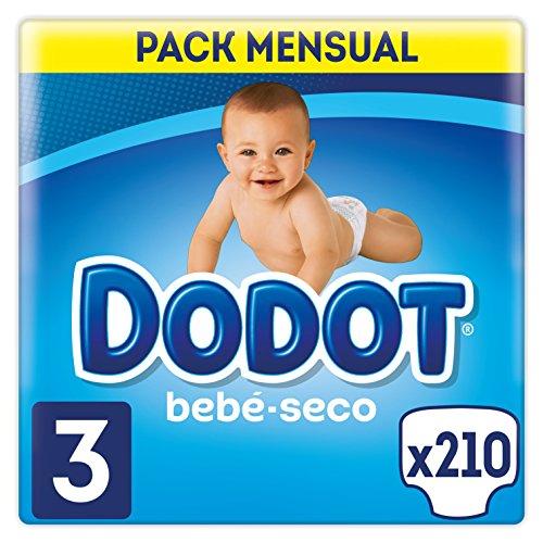 Dodot Bebé-Seco - Pañales para bebé con canales de aire, 6-10 kg, Talla 3 (5 - 10 kg)  - 210 Pañales