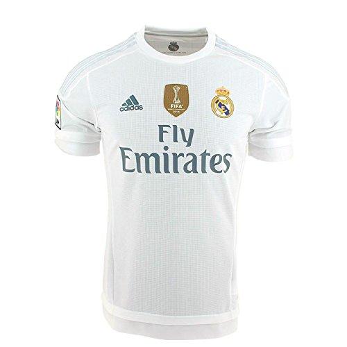 adidas 1ª Equipación Real Madrid CF 2015/2016 - Camiseta oficial con la insignia de campeón del mundo para hombre, color blanco, talla L