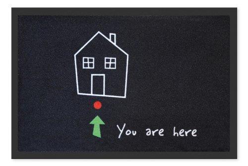 Felpudo, diseño con texto "You are here"
