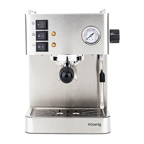 H.Koenig EXP530 Cafetera Express Espresso Profesional, 15 Bares, 1.7 L, 1450 W,Vaporizador Orientable, Doble Salida, Acero Inoxidable EXP350, 1.7 litros, Gris