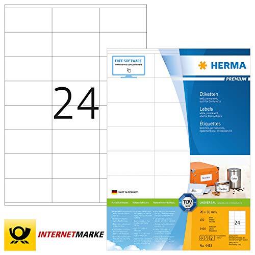 Herma Labels white 70x36 SuperPrint 2400 pcs. - Etiquetas de impresora (Color blanco, Labels/pack - 2400 pcs. Sheets/pack - 100 pcs, 70 x 36 mm, A4 sheets)