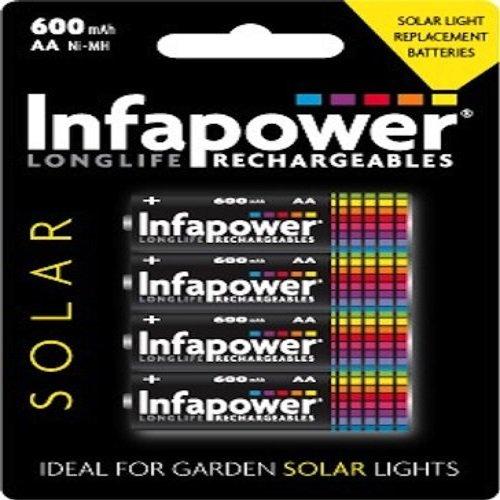 Infapower - Pack de 4 pilas recargables AA (600 mAh, para lámparas solares)