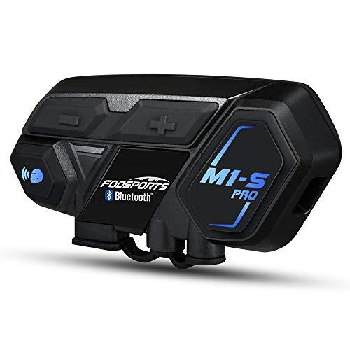 Fodsports Intercomunicador de Motocicleta de Bluetooth 4.1 Casco Comunicador Auricular Impermeable Inalambrico Intercom Interfono con 2000M, GPS, música HiFi (2 micró-1 Cable Duro & 1 Cable Suave)