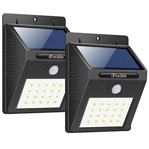 iPosible Foco Solar, [ 2 Paquetes 20 LED Luce Solare Impermeable,1200mAh Lámpara Solare de Pared,Luz de Solar,Luces de Exterior con Sensor de Movimiento Batería Solar Exterior para Jardín,Patio