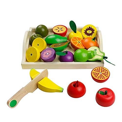 jerryvon Frutas y Verduras Juguete para Cortar Frutas Verduras Juguetes Montessori Comida Madera Cocinas de Juguete para Niños Regalos para Cumpleaños Infantiles