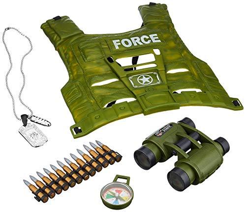 JohnToy - Kit de disfraz de soldado, material plástico, (chaleco, prismáticos, brújula, cartuchos)