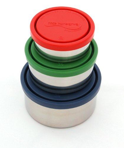 Kids Konserve - Recipientes de acero inoxidable (3 unidades, sin BPA), color verde y naranja