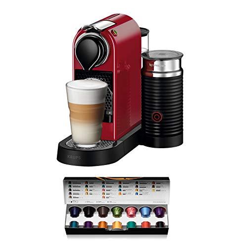 Nespresso Krups Citiz XN7605 - Cafetera monodosis de cápsulas Nespresso con aeroccino, compacta, 19 bares, apagado automático, color granate