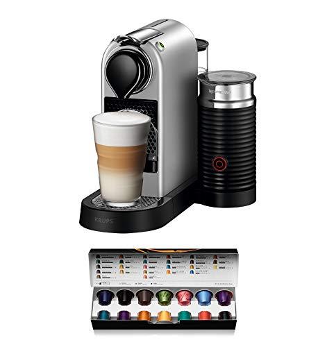 Nespresso Krups Citiz XN760B - Cafetera monodosis de cápsulas Nespresso con aeroccino, compacta, 19 bares, apagado automático, color titán
