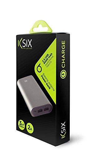 KSIX Metal Powerlive - Batería externa 6000 mAh 2 USB y micro cable USB, color plata metalizado