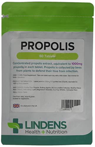Lindens Propóleo 1000 mg en comprimidos | 60 Paquete | Suplemento alimenticio popular utilizado tradicionalmente durante miles de años como útil extracto en comprimidos diarios