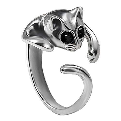 Mujer Lovely bañado en plata diseño de gatito Animal para formar los ojos de cristal de anillo