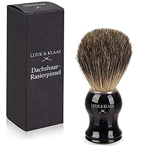LUUK & KLAAS brocha de afeitar de pelo de tejón de 100% auténtico pelo de tejón con mango de óptica de madera de alta calidad | 2 años de garantía de satisfacción | pincel de espuma de afeitado,