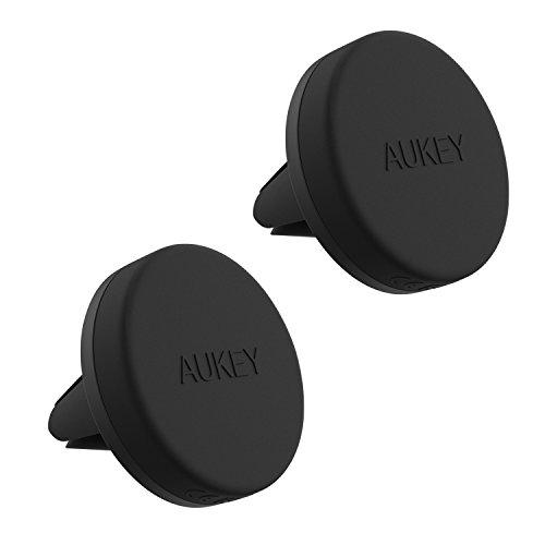 AUKEY Soporte Móvil Coche Magnético Universal ( 2 Pack ) para Rejillas del Aire Soporte Smartphone Coche para iPhone 7 / 6s / 6 / 5s / 5, Samsung Note 8 / S8 / Note 4, LG G3 y Dispositivo GPS - Negro