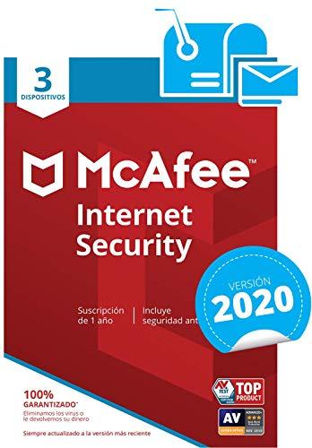 McAfee Internet Security 2019 - Antivirus, PC/Mac/Android/Smartphones, 3 Dispositivos, Suscripción de 1 año Código de activación por correo