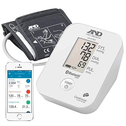 A&D Medical-651BLE Tensiómetro de Brazo, color blanco, Bluetooth, aplicación A&D Connect para móviles