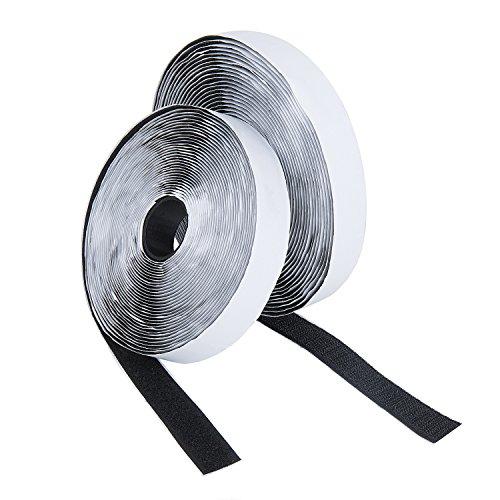 Meersee gancho y cinta de velcro,8M Self adhesivo Hook and Loop strips Conjunto con Pegamento Pegajoso Nylon ,20 mm de Ancho, Negro